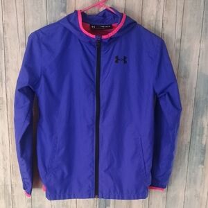 Under Armour Girls Size Youth Medium Purple Raincoat/Wind Breaker with Pink Trim